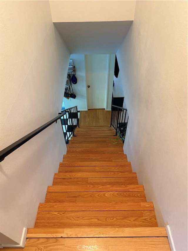 stairs with wood-type flooring