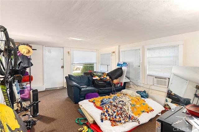 recreation room featuring carpet flooring and cooling unit