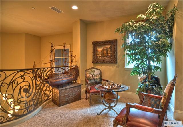 sitting room with carpet flooring