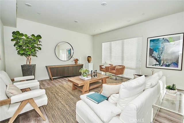 living room with hardwood / wood-style floors