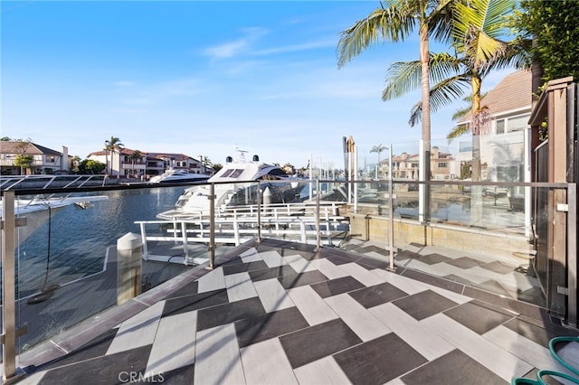 view of dock with a water view