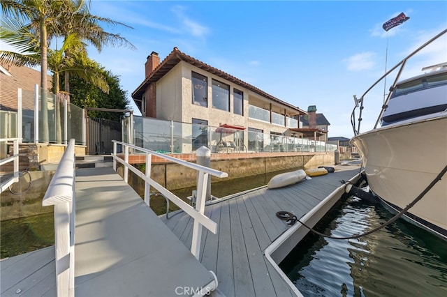 dock area with a water view