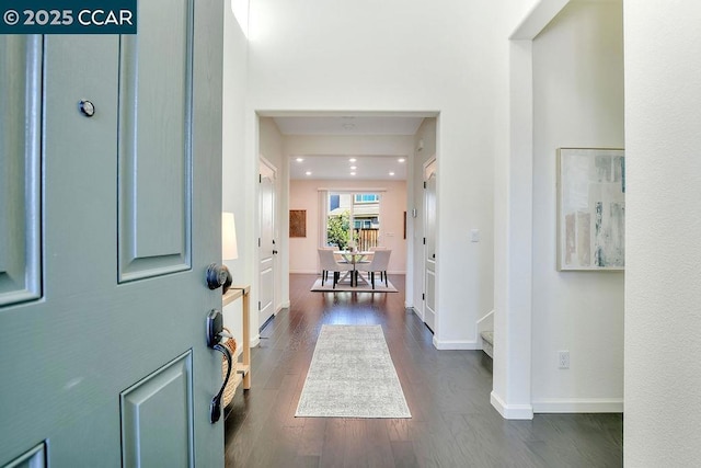 foyer entrance featuring dark wood-type flooring