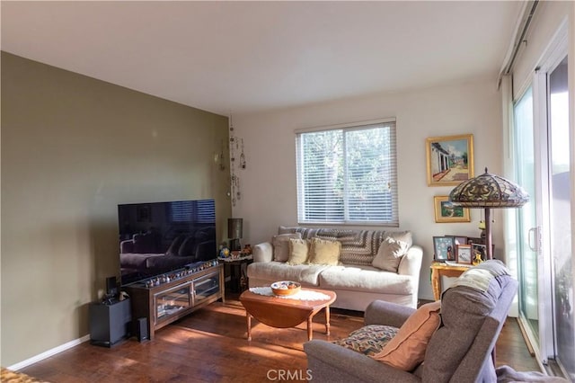 living room featuring dark hardwood / wood-style flooring