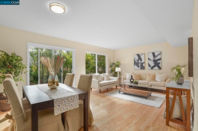 living room with a wealth of natural light and light hardwood / wood-style flooring