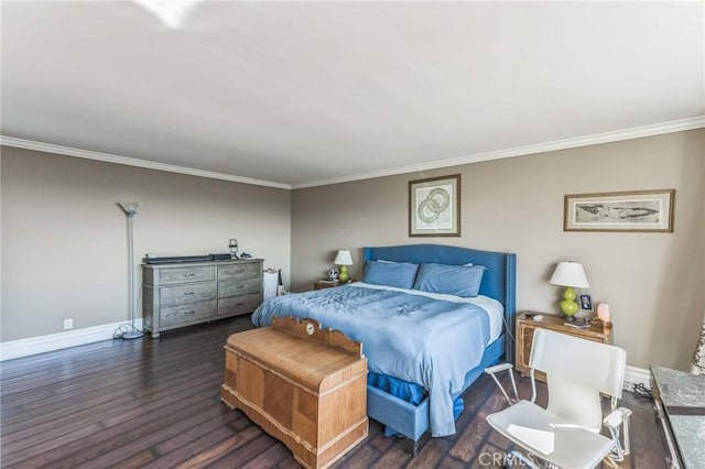 bedroom featuring dark hardwood / wood-style flooring and ornamental molding