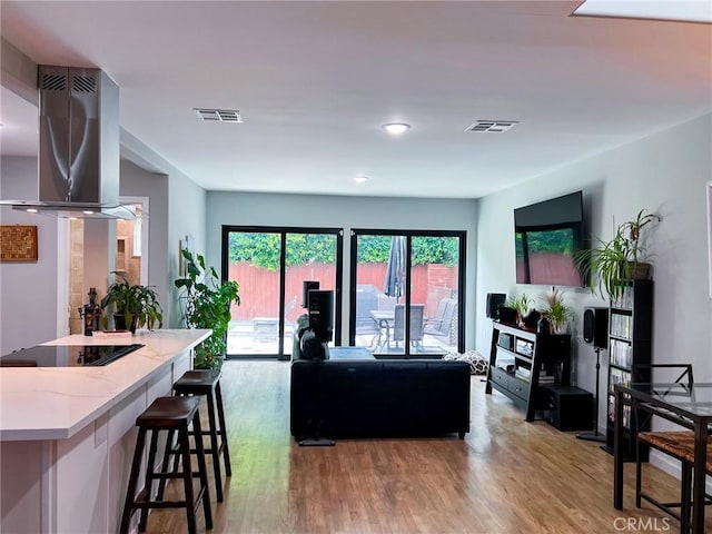 living room with light hardwood / wood-style floors