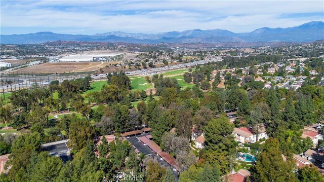 bird's eye view with a mountain view