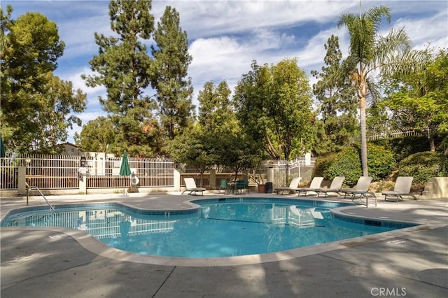 view of swimming pool featuring a patio area