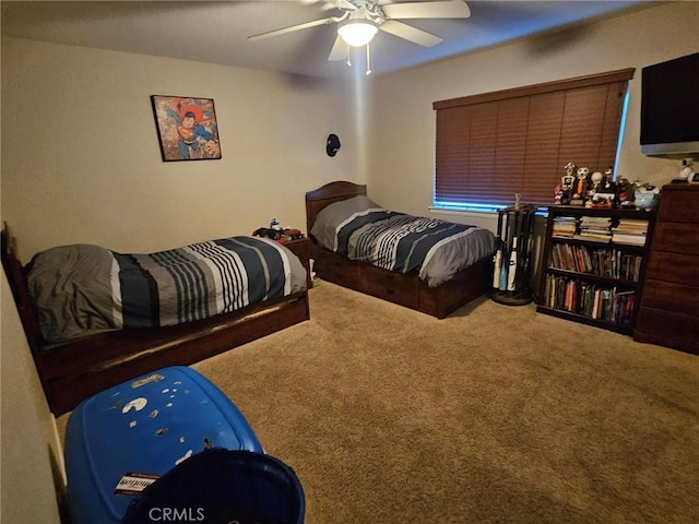 bedroom featuring carpet and ceiling fan