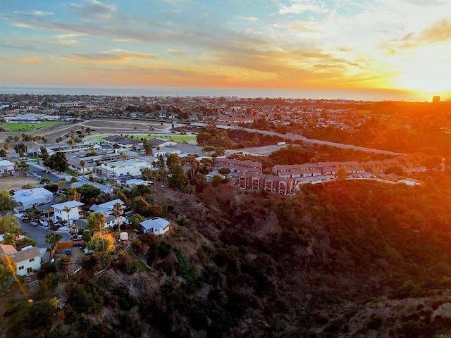 view of aerial view at dusk