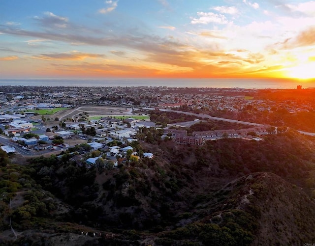 view of aerial view at dusk