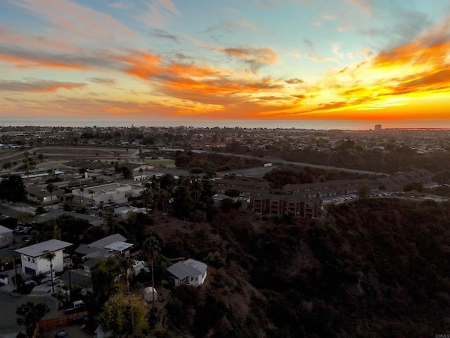 view of aerial view at dusk