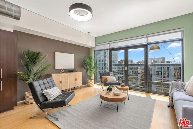 living room with light hardwood / wood-style floors