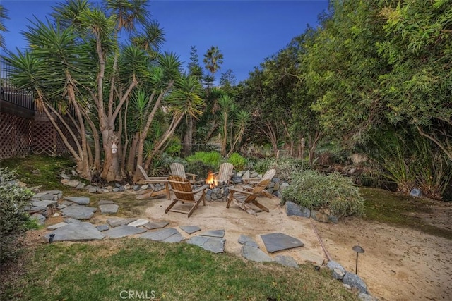 view of patio / terrace featuring a fire pit