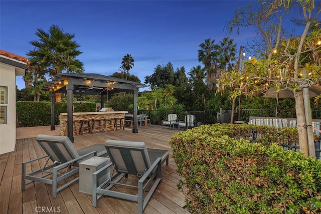 2308 S Ola Vis, San Clemente, CA 92672 - deck featuring fence, outdoor dry bar, a gazebo, and a fire pit