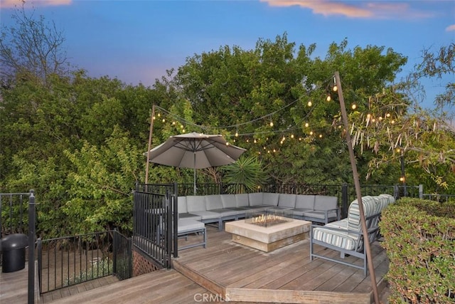 2308 S Ola Vis, San Clemente, CA 92672 - deck at dusk featuring an outdoor living space with a fire pit