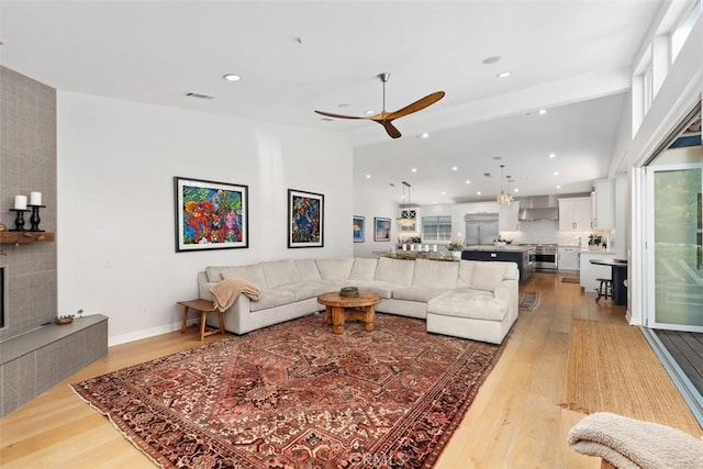 2308 S Ola Vis, San Clemente, CA 92672 - living room featuring recessed lighting, ceiling fan, light wood finished floors, and visible vents