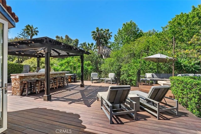2308 S Ola Vis, San Clemente, CA 92672 - wooden terrace featuring an outdoor hangout area and outdoor dry bar