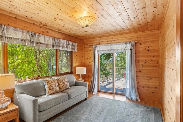 sunroom / solarium with wood ceiling