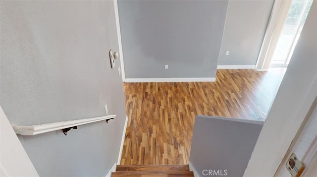 stairs featuring hardwood / wood-style flooring