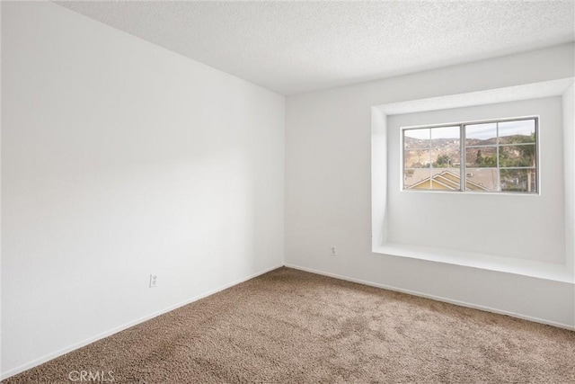 unfurnished room with carpet and a textured ceiling