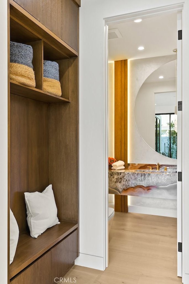 mudroom featuring light hardwood / wood-style flooring