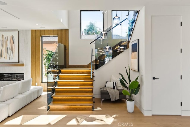 stairway with wood-type flooring