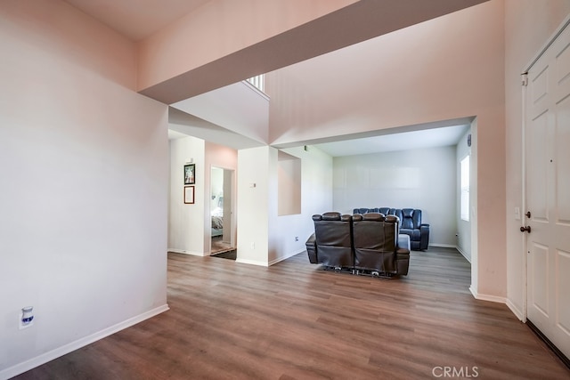 living room with dark wood-type flooring