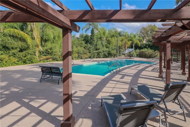 view of swimming pool with a patio and a pergola