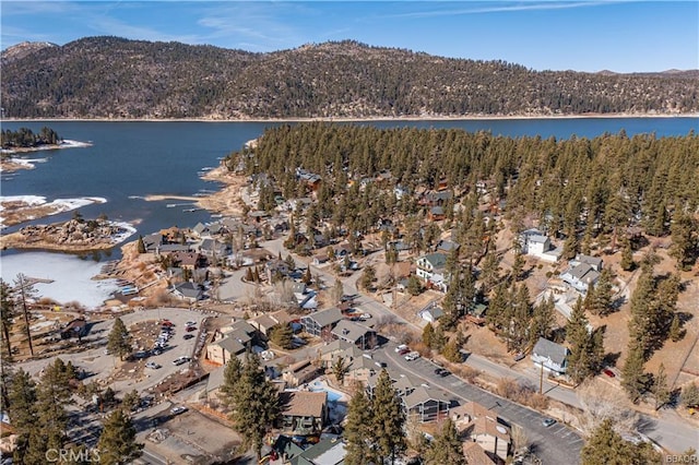 760 Blue Jay Rd Unit 10, Big Bear Lake, CA 92315 - water view with a mountain backdrop, a forest, and nearby suburban area