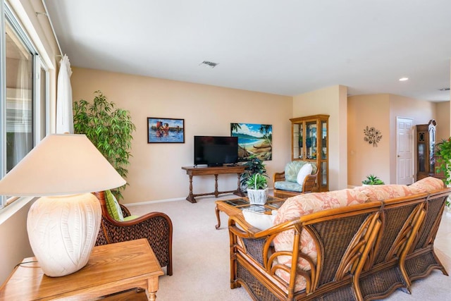 living room with light carpet