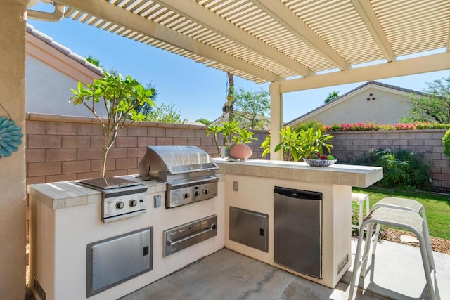 view of patio / terrace with area for grilling and a pergola