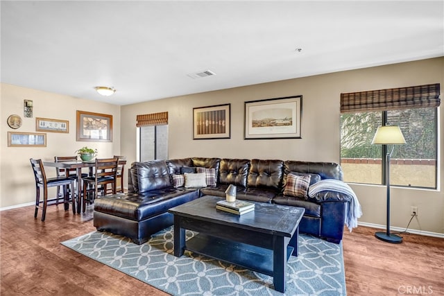 living room with hardwood / wood-style floors