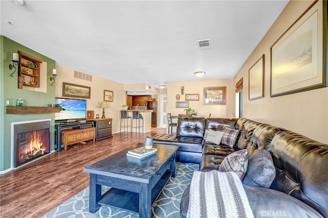 living room with hardwood / wood-style floors