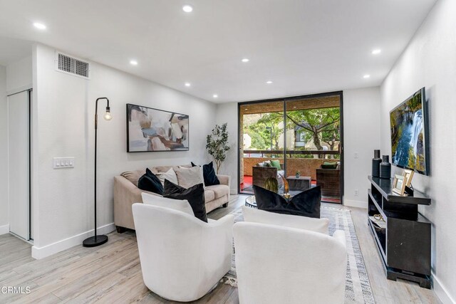 living room featuring light wood-type flooring