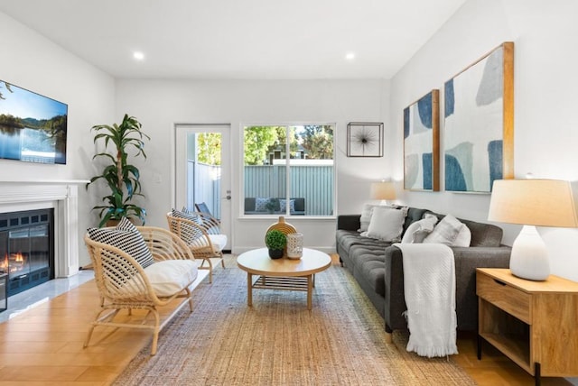 living room featuring light wood-type flooring