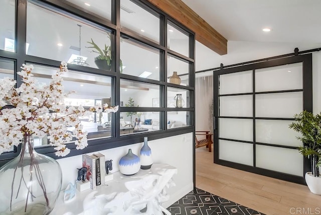 51 Catspaw, Coronado, CA 92118 - bathroom with lofted ceiling with beams and wood finished floors