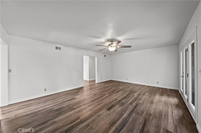 interior space featuring dark hardwood / wood-style floors and ceiling fan