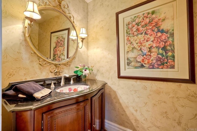 31350 Lake Vista Cir, Bonsall, CA 92003 - bathroom with wallpapered walls and vanity