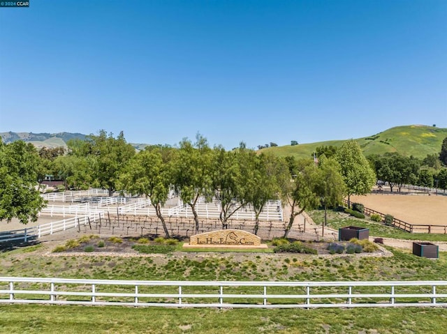 exterior space featuring a mountain view and a rural view