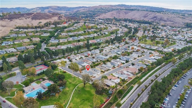 bird's eye view with a mountain view