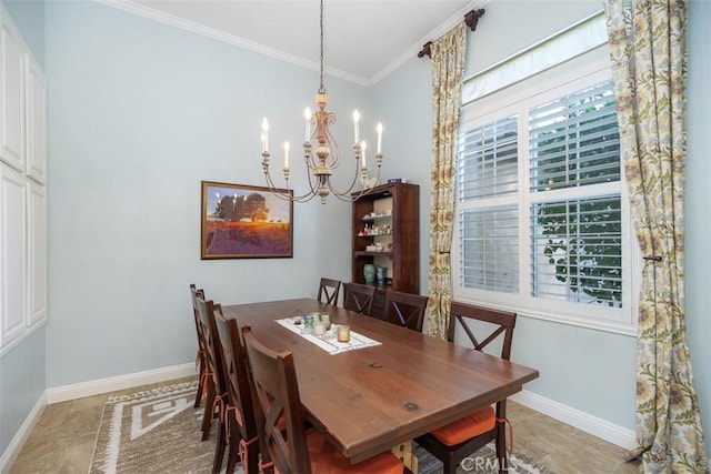 dining room featuring a chandelier and ornamental molding