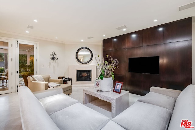 living room featuring ornamental molding