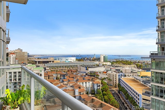 balcony featuring a water view