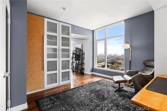 living area with dark hardwood / wood-style flooring