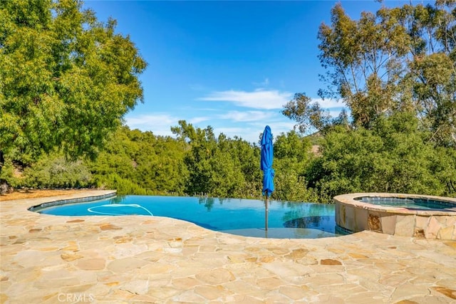 view of swimming pool featuring a patio area and an in ground hot tub