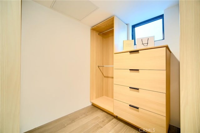 walk in closet with light wood-style floors