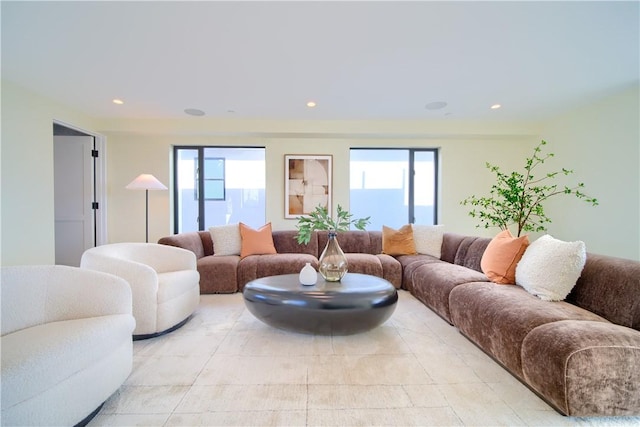 living area featuring recessed lighting