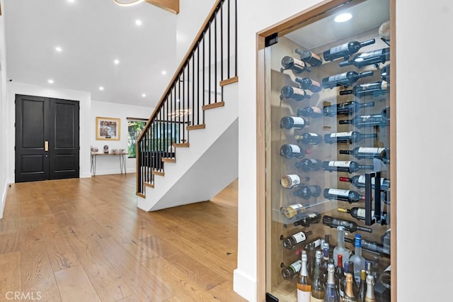 wine cellar featuring light hardwood / wood-style floors